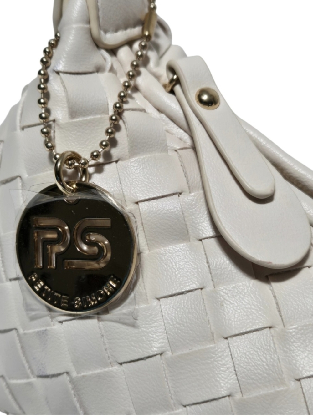 Petite Simone Judy Woven Vegan Leather Shoulder Bag in Light Beige - Picture 3 of 8
